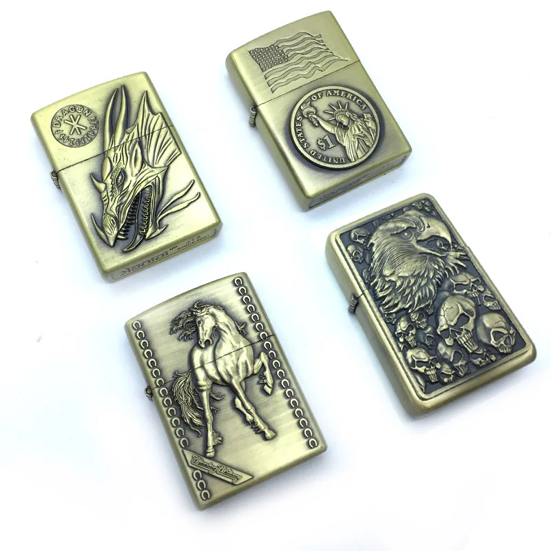 

Retro Metal Kerosene Oil Fire Lighter Unique Oil Petrol Refillable Gasoline Cigarette Lighter Handicrafts Decoration Best gift