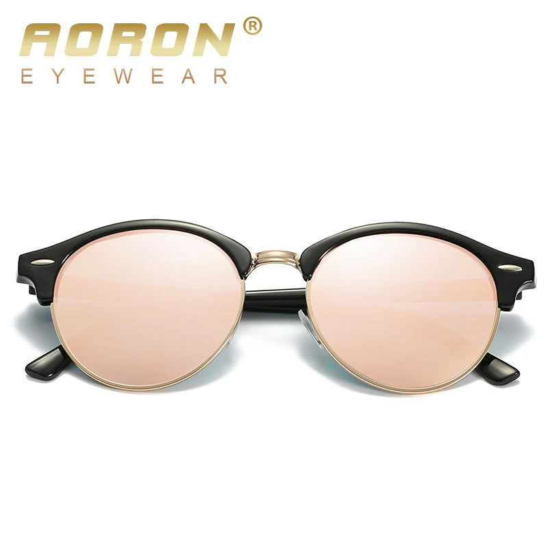 AORON Classic Vintage Men Polarized Sunglasses Women Unisex Driving Retro Round Ladies Sun Glasses Mirror Shades Eyewear UV400 - Цвет линз: Pink Mirror