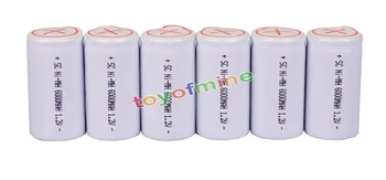 

6x Sub C SubC With Tab 6000mAh 1.2V Ni-MH Rechargeable Battery White High Power