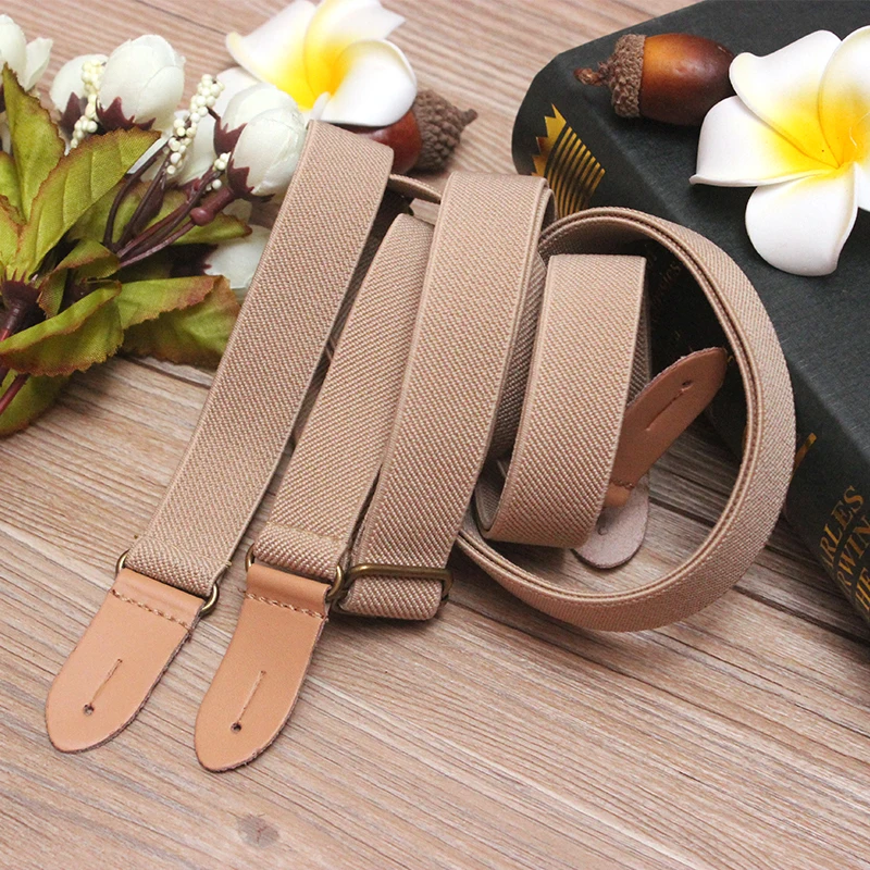 KHAKI Новые раздельные брюки подтяжки для мужчин/женщин брюки Skinn полосатые кожаные подтяжки регулируемые эластичные модные подтяжки - Цвет: KHAKI