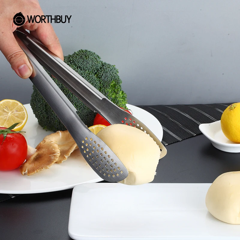

WORTHBUY Food Tongs 304 Stainless Steel BBQ Tongs Kitchen Cooking Utensils Non-Slip Bread Salad Serving Tongs Kichen Accessories