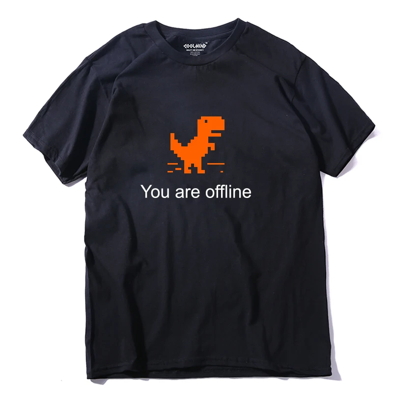 YA30104A-BLK COOLMIND, высокое качество, чистый хлопок, Мужская футболка с принтом "you are off line dino", Повседневная летняя свободная забавная футболка, футболка - Цвет: YA30104A-BLK