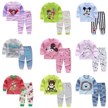 Детские пижамные комплекты с героями мультфильмов; хлопковый костюм для сна для мальчиков; пижамы для девочек; сезон осень-весна; топы с длинными рукавами+ брюки; комплект из 2 предметов; одежда для детей