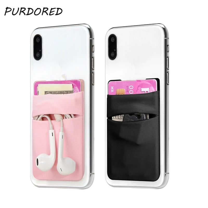 

PURDORED 2 Pcs /set Phone Back Card Holder Adhesive Sticker Back Cover Card Case Pouch for Cell Phone Credit ID Card Pocket