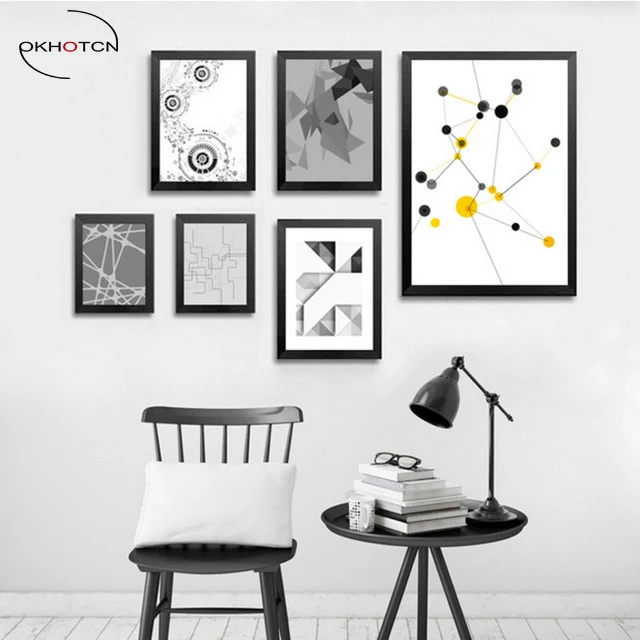 Okhotcn Geometry Abstract Canvas Painting Black White Yellow Modern Okhotcn Geometry Abstract Canvas Painting Black White Yellow Modern Poster Nursery Wall Art Picture Home Decor No Frame
