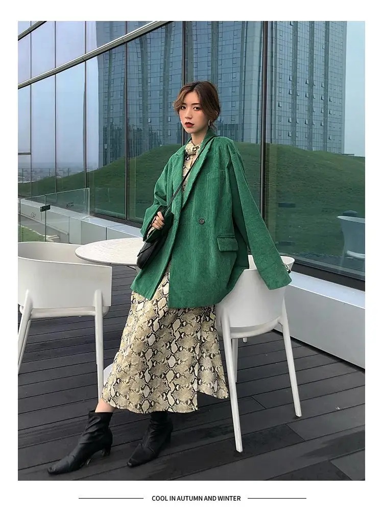 Для женщин Демисезонный Винтаж свободные Повседневное вельветовый костюм куртки Женский куртка из искусственной кожи с длинным рукавом и отложным воротничком однотонные простые верхняя одежда L04