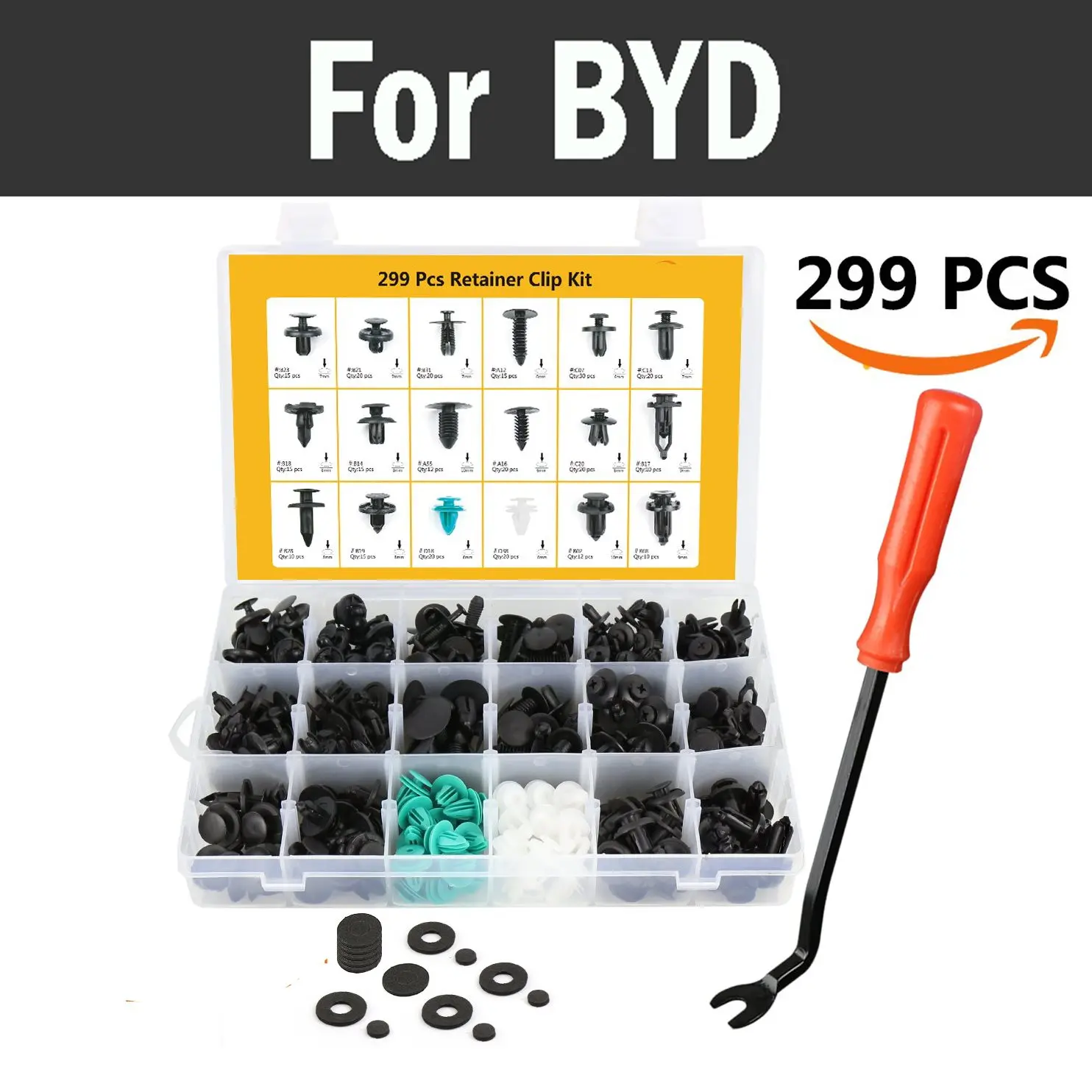 299pcs Car Styling Retainer Clips & Plastic Fasteners Kit 18 Sizes Push Pin Rivets Set For Byd