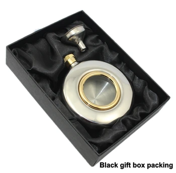 

High quality mirror Stainless steel 5oz round golden hip flask with glass ,Personalized logo is avaliable