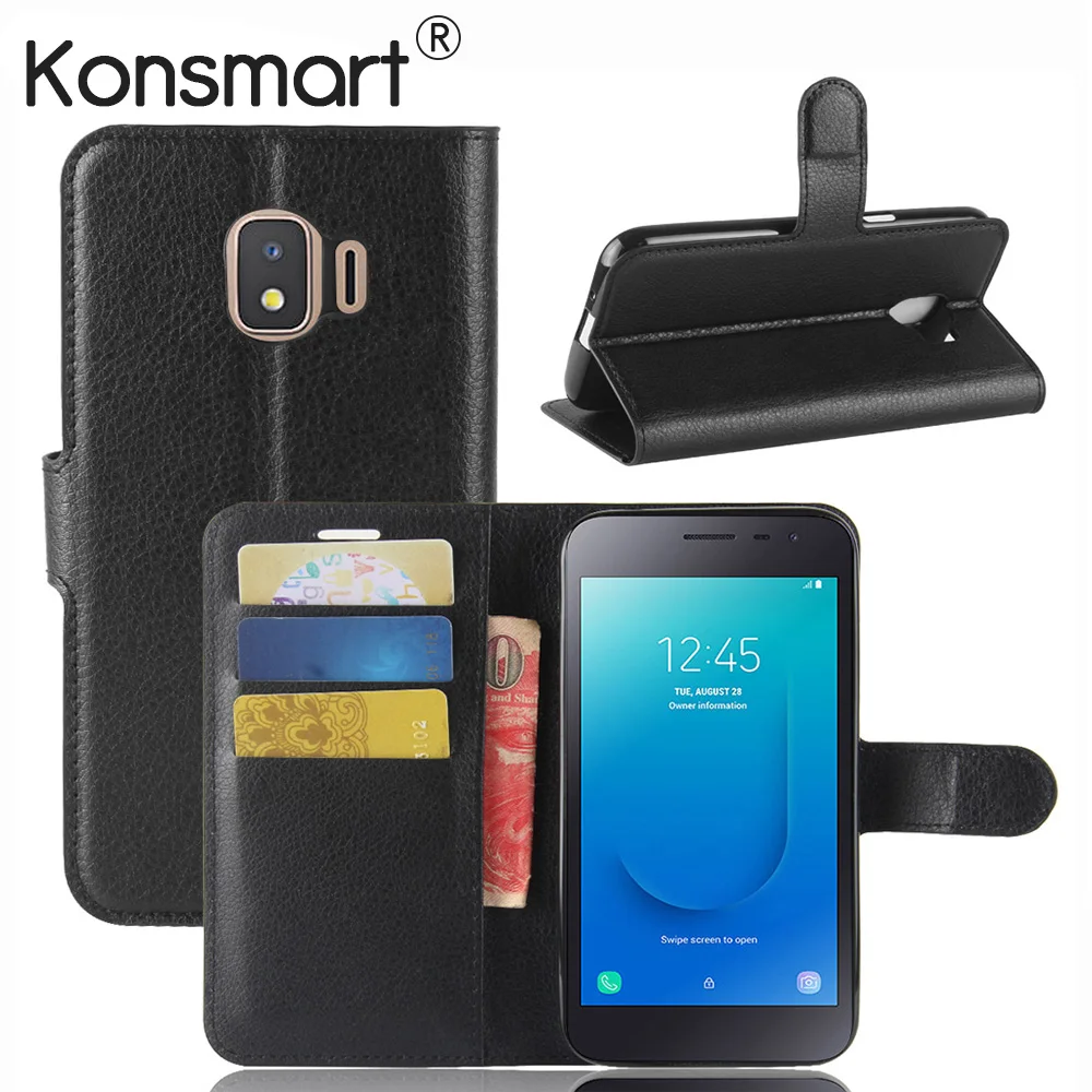 Кожаный флип-чехол KONSMART для samsung Galaxy J2 Core J4+ J6+ J6 Prime, защитный чехол-книжка, задняя крышка, чехол-подставка для телефона s