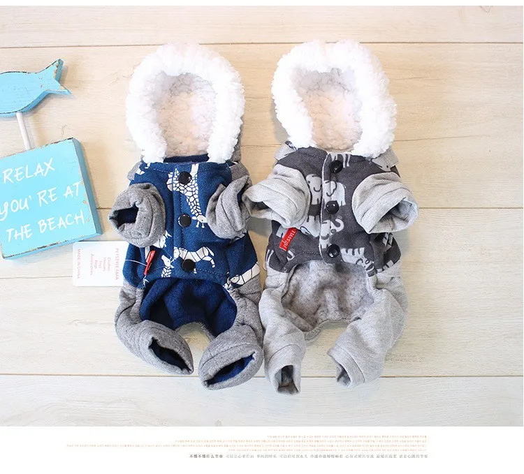 Petstyle комбинезон зимняя теплая хлопковая собачка одежда Плюшевый комбинезон с капюшоном одежда для холодной погоды для маленьких средних собак синий серый