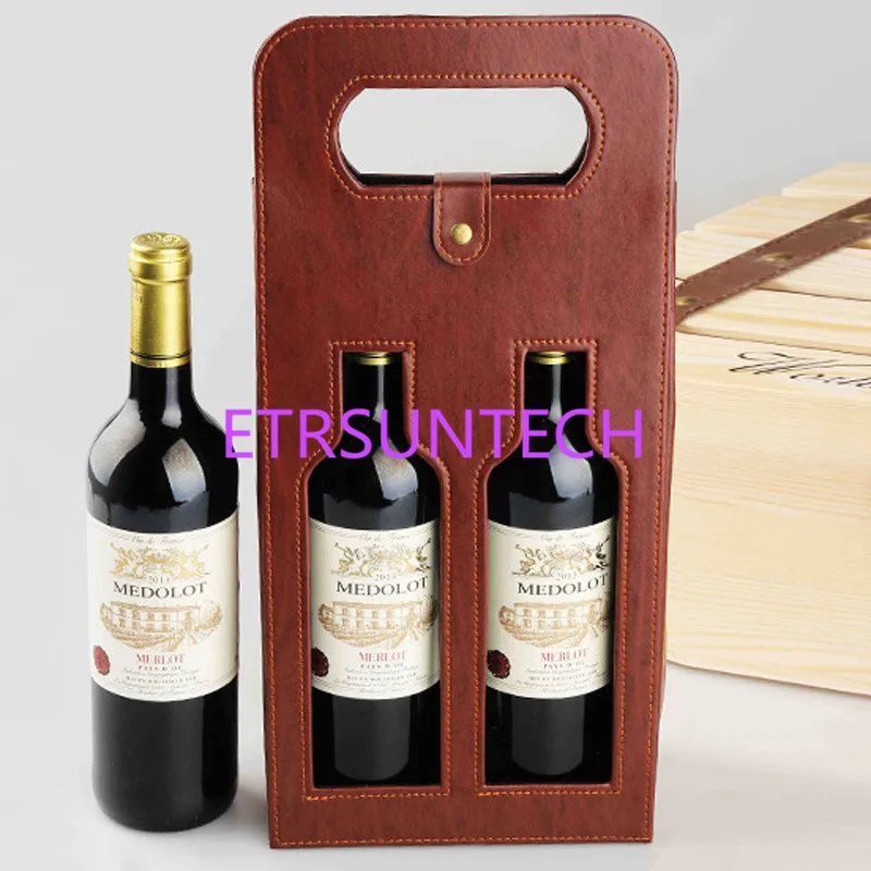 50 Teile/los Luxus Tragbare PU Leder Doppel Hohl-out Rotwein Flasche Tote Tasche Verpackung Fall Geschenk Lagerung Boxen mit Griff – Detail 5