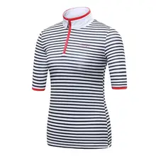 Летняя новая одежда для гольфа полосатая Женская футболка для гольфа с короткими рукавами и воротником на молнии дышащие и быстросохнущие спортивные топы