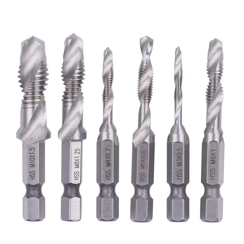 Silver Hand Screw Thread Metric Taps Drill Bits M3 M4 M5 M6 M8 M10 Hex Shank HSS Tap Drill Hand Tools