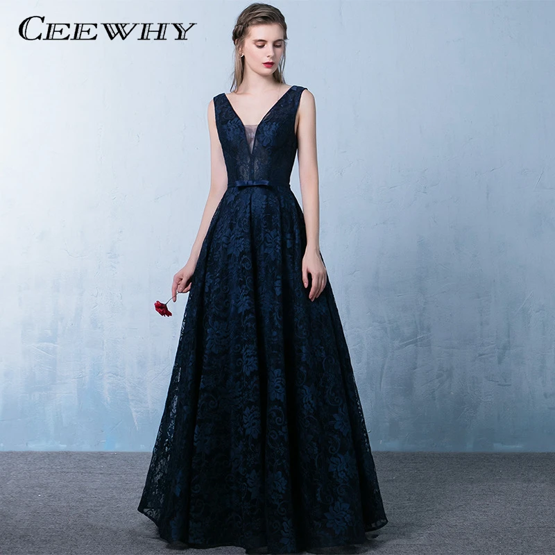 CEEWHY Robe De Soiree темно-синее кружевное вечернее платье, роскошное вечернее платье для выпускного вечера, сексуальное длинное вечернее платье с открытой спиной для невесты, банкета