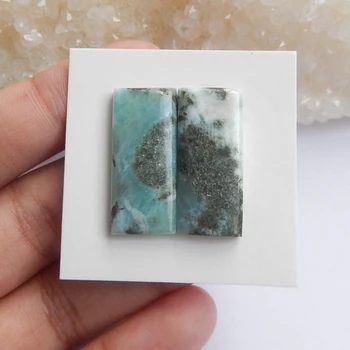 

Wholesale 1Pairs Natural Stone Larimar Cabochons 25x11x4mm 4.6g