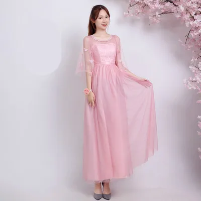 Piaojianxiu Pink Сладкие воспоминания новое длинное розовое платье подружки невесты половина рукав средней длины свадебное платье цвета шампанского серый vestido de festa SA1939 - Цвет: Piaojianxiu Pink
