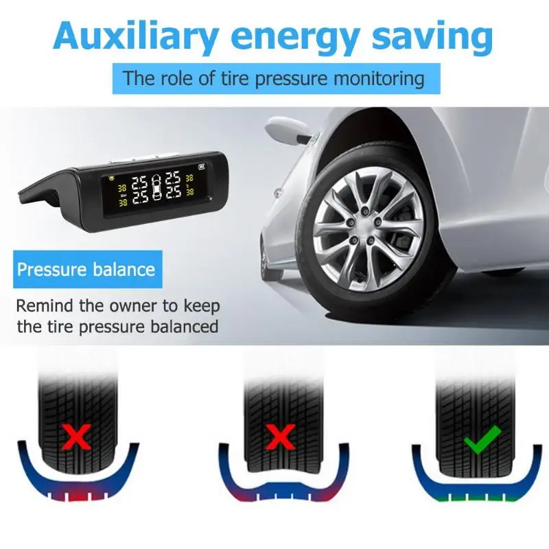 USB солнечная зарядка автомобиля TPMS система контроля давления в шинах цифровой дисплей Авто сигнализация Инструмент беспроводной с 4 датчиками