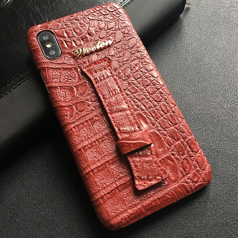 Red Роскошный чехол из искусственной кожи для iPhone 11 Pro Max 6s 6 7 8 Plus X XS Max XR узор из крокодиловой кожи Ремешок на руку Твердый чехол на заднюю панель чехол s - Цвет: Red