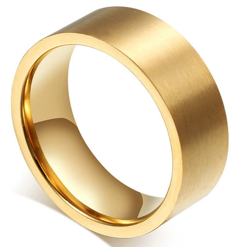 8mm Classic Wide Chunky Ring for Men Gold Color Silver Color Black Stainless Steel Male Ring Alliance Wedding Jewelry