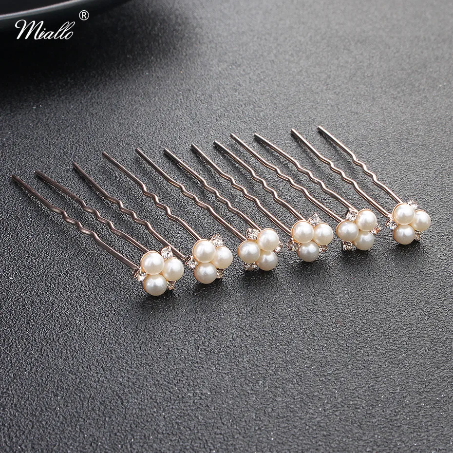 

Miallo 6 pcs/lot Austrian Crystal Rhinestones Bridal Hairpins Pearls Wedding Headpieces Hair Jewelry Accessories for Women