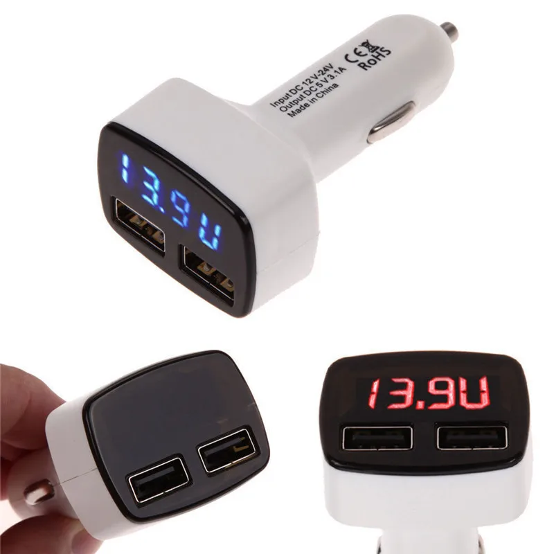 Водонепроницаемый 4 в 1 двойной USB 2 порта питания светодиодный свет автомобильное зарядное устройство адаптер напряжение DC 5 В 3.1A тестер для iPhone авто аксессуары