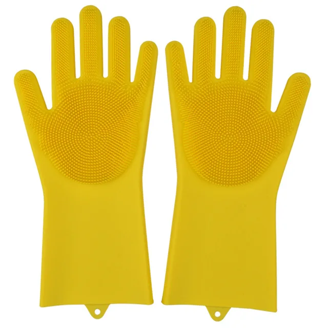 yellow Кухонные Волшебные силиконовые перчатки для мытья посуды с кистью, кухонные перчатки для очистки промывки по дому - Цвет: yellow