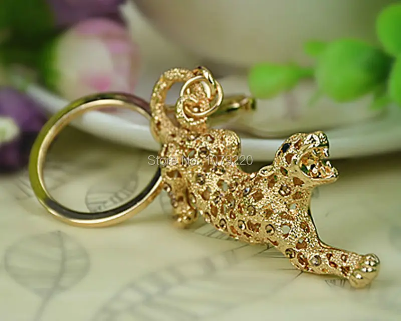 

SH Leopard Animal Lovely Keychain Keyring Rhinestone Crystal Charm Pendant Key Bag Chain Gift