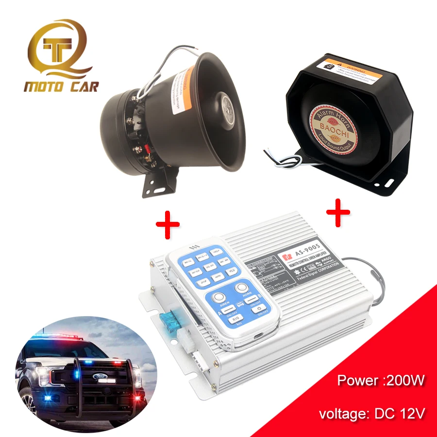 

200W 12V Police Siren Car Alarm Horn Vehicle Sound Tone Emergency Speaker MIC Megaphone Electric Horn Auto for Toyota Volkswagen
