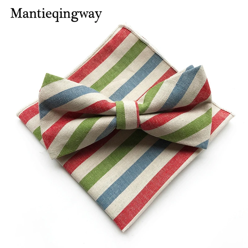 Mantieqingway британский стиль лук комплект галстуков для мужские хлопчатобумажные полосатые Pcoket квадратный платок бабочкой наборы для Свадебные Галстуки