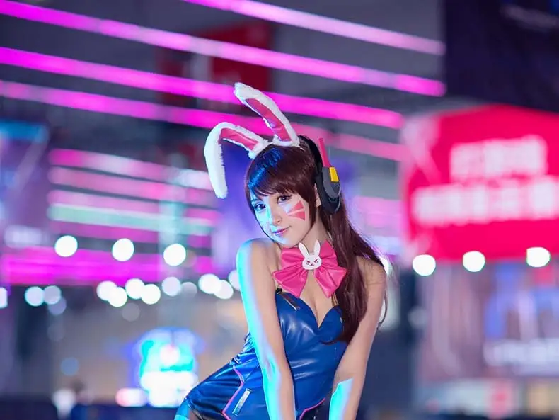 D. va/сексуальный костюм кролика для девочек; D. va; костюм кролика для девочек; Dva; костюм для косплея с ушками; галстук-Хвост D va; костюм из искусственной кожи; вечерние костюмы на Хэллоуин