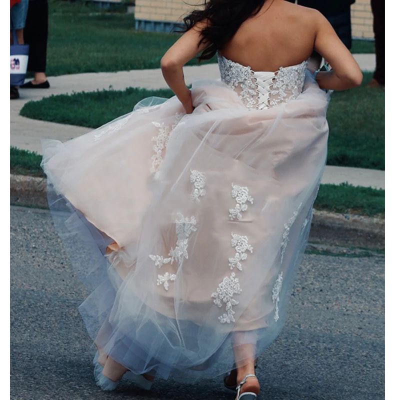 LORIE Sleeveless Lace up Wedding Dress 2019 Appliques Lace with Tulle Wedding Gown Vestido De Noiva White Ivory Bride Dresses