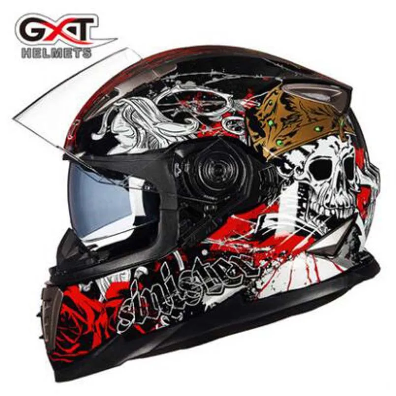 Black Rose Skull Новинка года GXT мотоциклетный шлем для мужчин с двойными линзами, мотоциклетный шлем с полным лицом, зимний защитный шлем - Цвет: Black Rose Skull