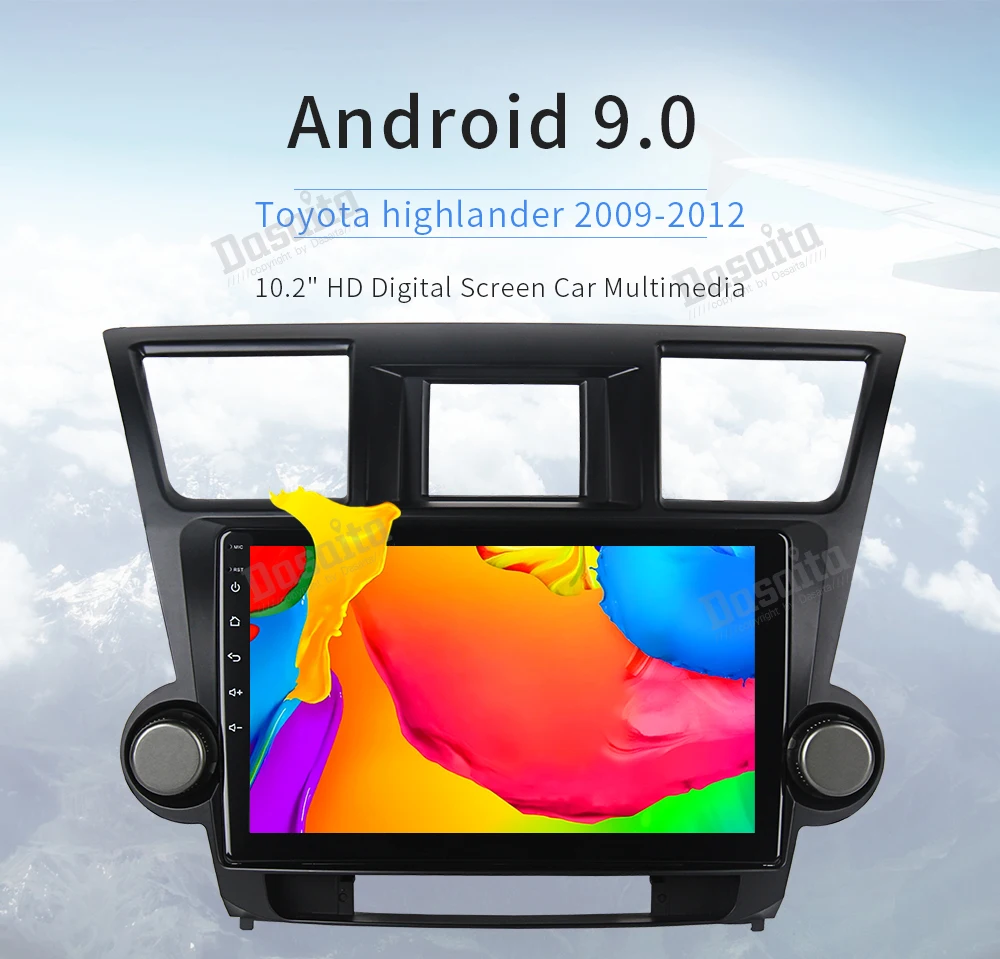 Top Dasaita 10.2" IPS Android 9.0 Car Multimedia for Toyota Highlander Radio 2009 2010 2011 2012 Octa Core Navigation GPS BT 4G RAM 5