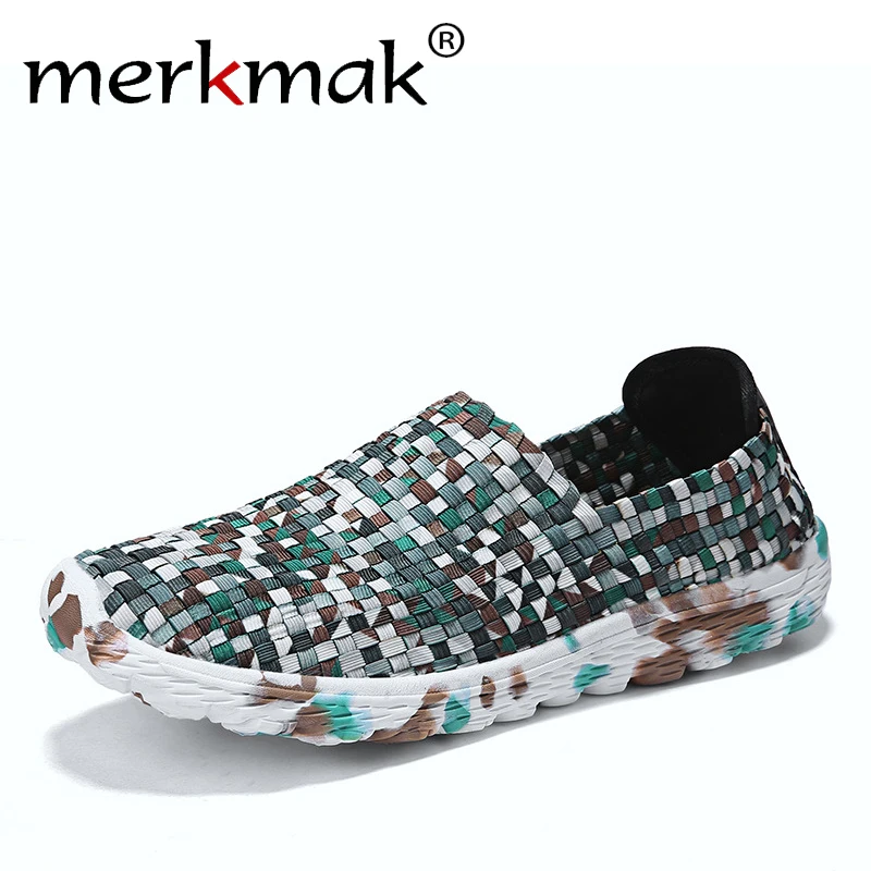 

merkmak Sneakers Woven Shoes Breathable Handmade Shoes Fashion Comfortable Men Flats Casual Sneakers Sandals Male lazy Shoes