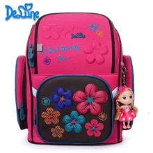 DELUNE Children Cartoon 3D Bear Flower Racing Car Pattern Girls Boys School Bags Waterproof Foldable Orthopedic School Backpacks