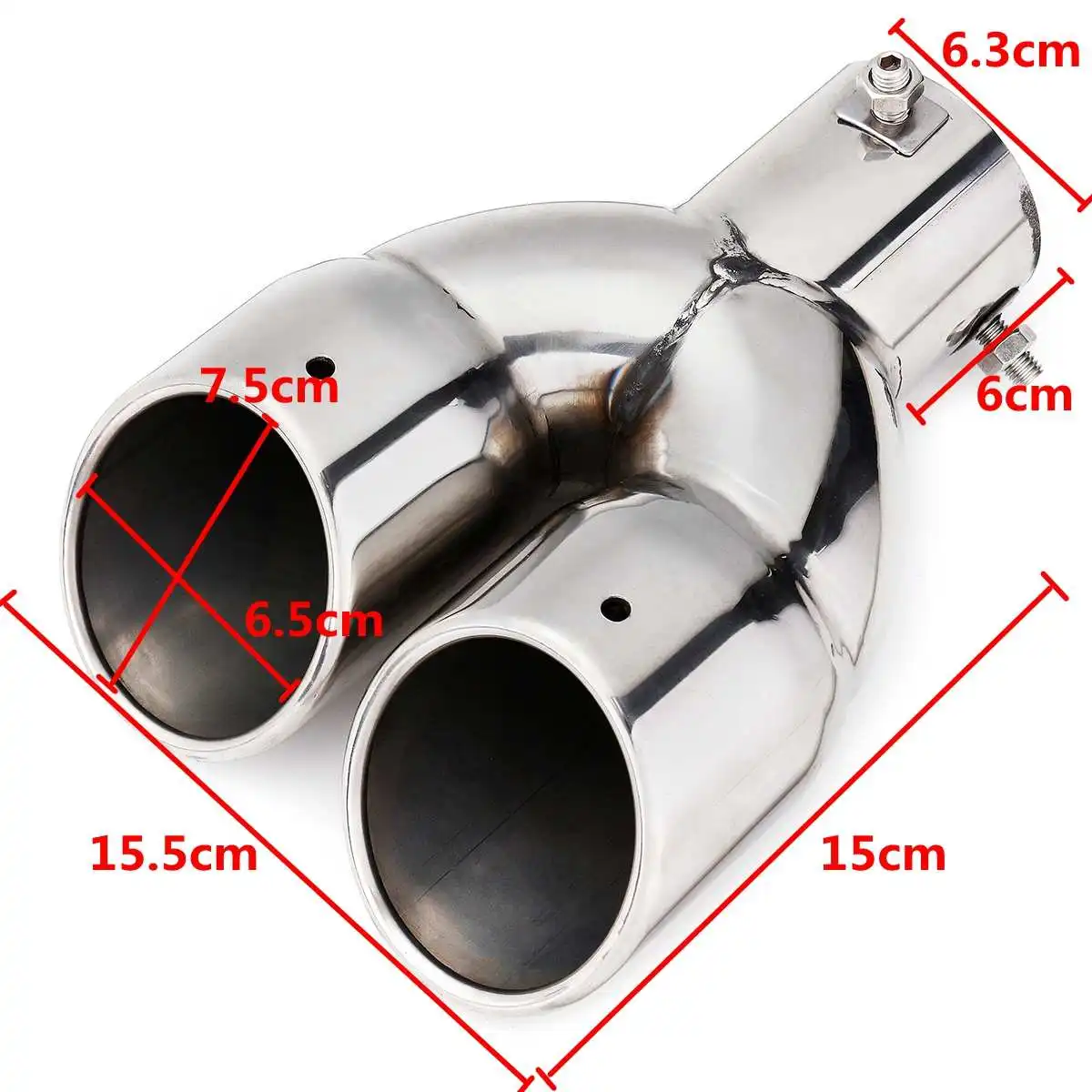 Silenciador de Ponta de Escape Dupla de Aço Revestimento de Garganta Universal Inoxidável Modificado Cromado Prata 63mm 5 Silenciador de ponta de escape, 63mm, universal,