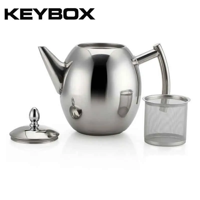 

KEYBOX Stainless Steel Teapot Coffee Tea Kettles Silver Cold Water Pot Kettle With Strainer Home Kitchen Helper 1000ML/1500ML