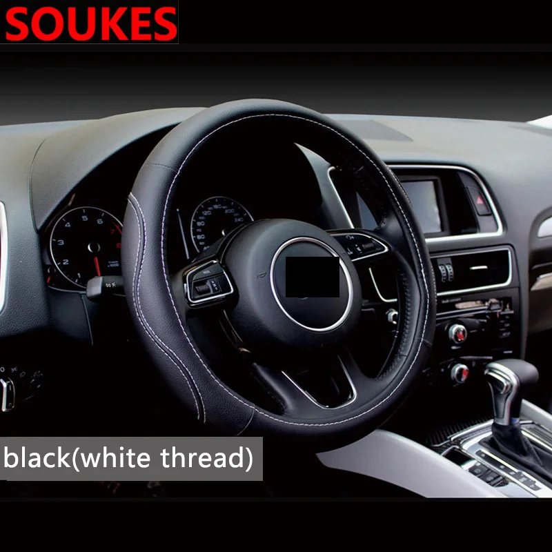 Чехол на руль из натуральной кожи для Opel Insigina Vectra Toyota Corolla RAV4 Avensis CHR NISSAN SUZUKI - Название цвета: black white