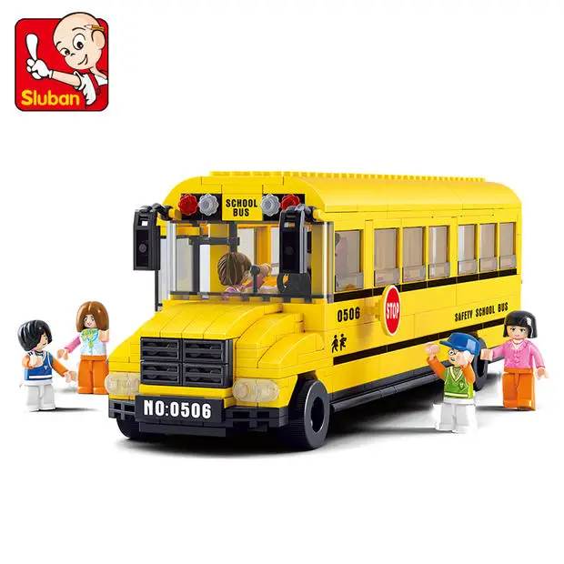 Большой Город желтый школьный автобус Модель Building Block игрушечные лошадки