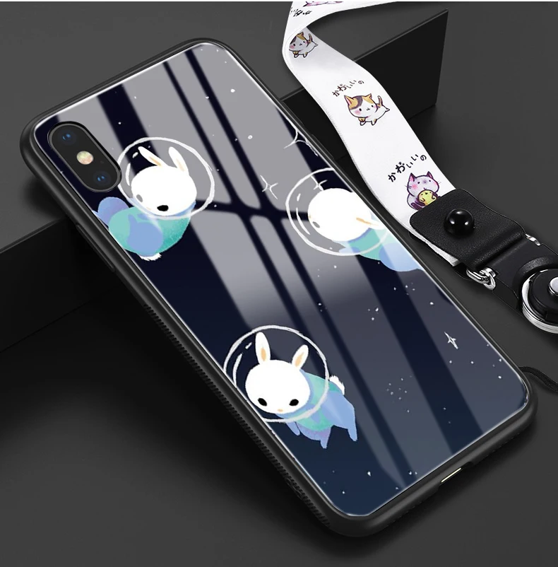 Чехол из закаленного стекла для телефона космические черепахи для iPhone X XR XS Max 8 7 6s Plus космические лисы зайчики чехол для samsung s8 s9 plus s7