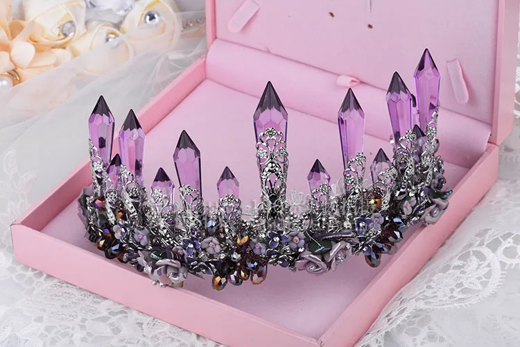 Фиолетовый Кристалл ледяной колонны большая корона королевы невесты тиары студия Подиум шоу Аксессуары свадебные украшения для волос