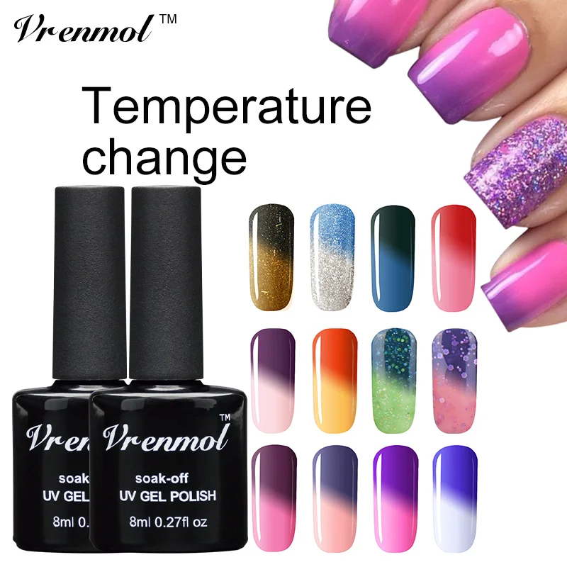 Vrenmol 1 шт. Led термо лак УФ-гель для ногтей температура сменить гель Лаки Esmalte Замачивание от основания верхнее пальто