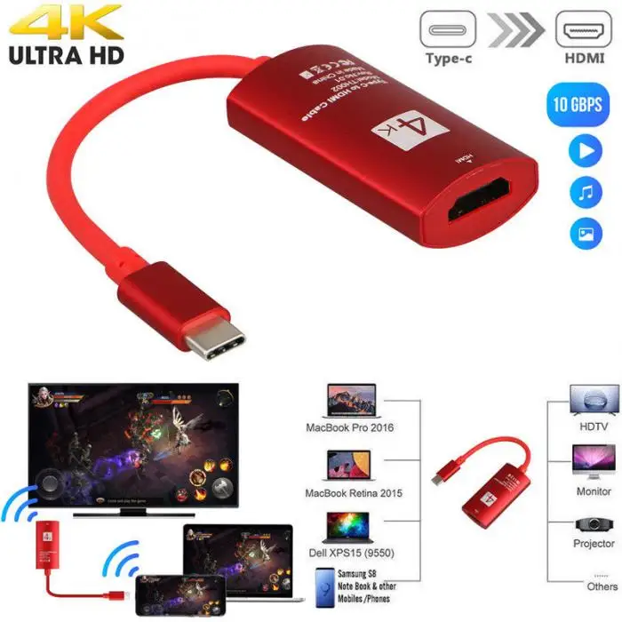 USB-C тип-c до 4K HDMI HDTV Кабель-адаптер для samsung S9 Note 8 Macbook Pro GY88