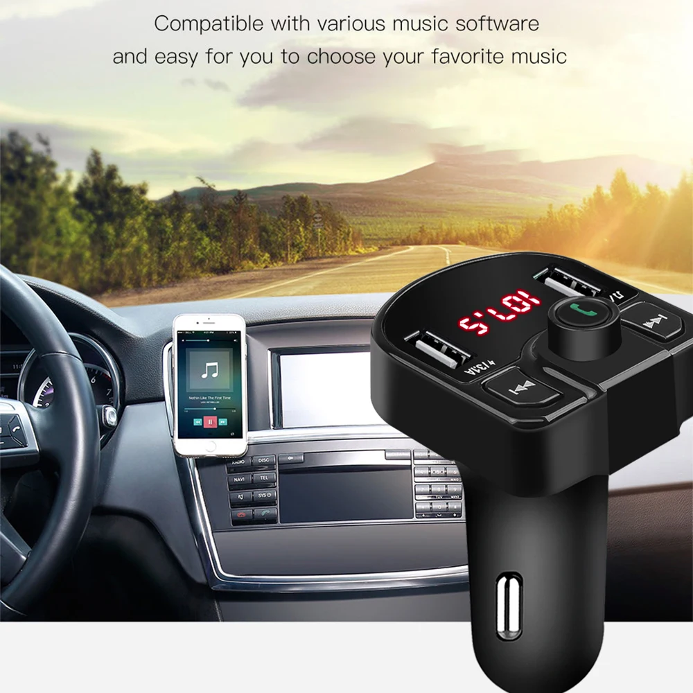 Автомобильное зарядное устройство Kebidu с двумя USB, Bluetooth, для телефона, зарядное устройство, fm-передатчик, MP3 радио, плеер, напряжение, светодиодный дисплей, поддержка карт TF, USB