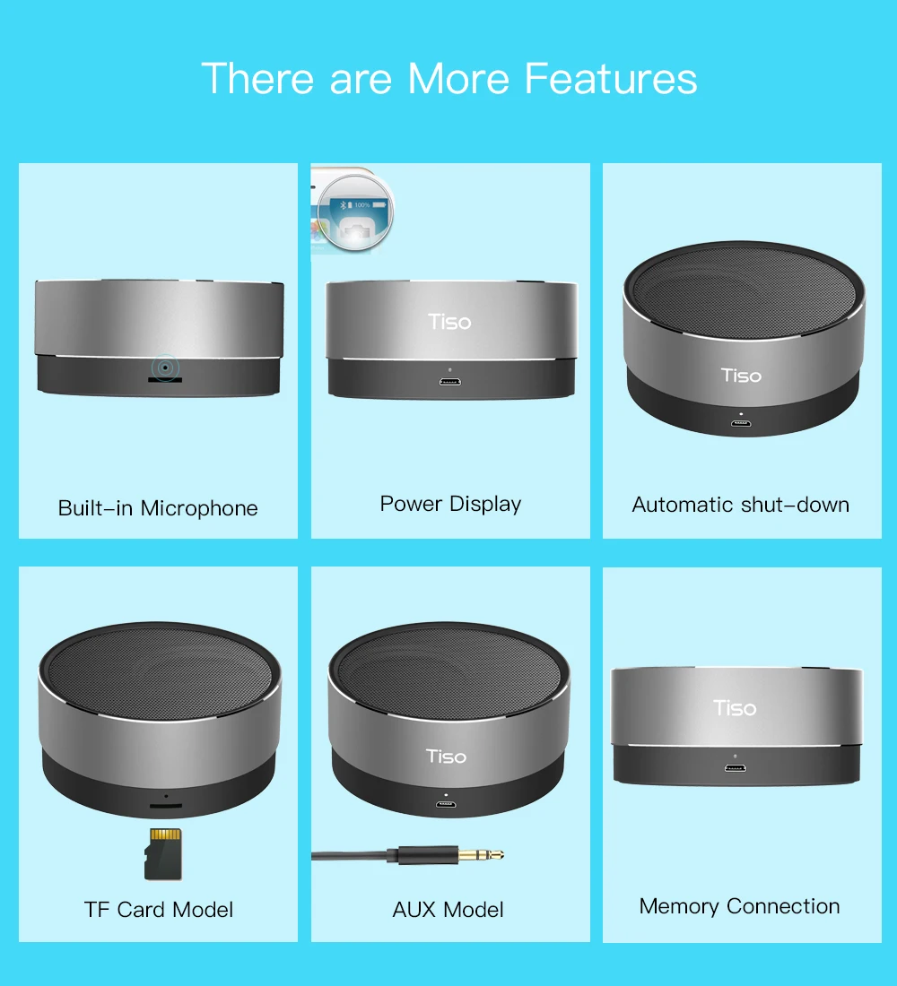 Tiso 10-15 hours playtime Bluetooth speaker wireless mini portable 5W loudspeaker outdoor IPX5 waterproof 3.5mm AUX TF MIC