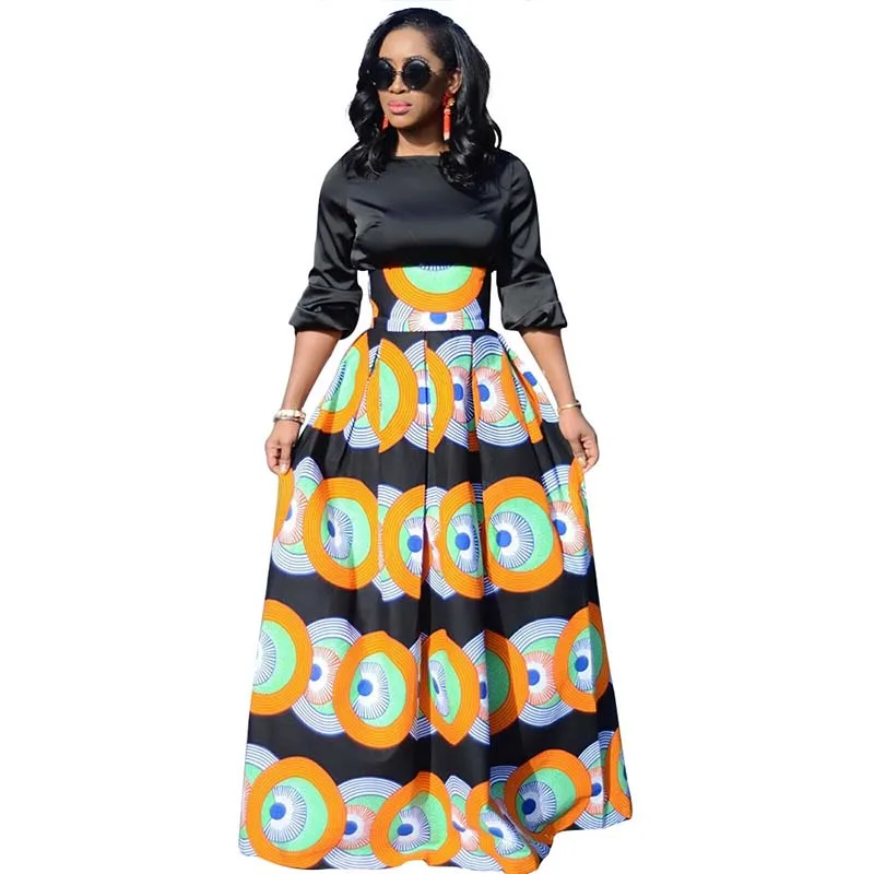 Одежда в африканском стиле, новая модная юбка макси с геометрическим круговым принтом и завышенной талией, традиционная одежда, сезон