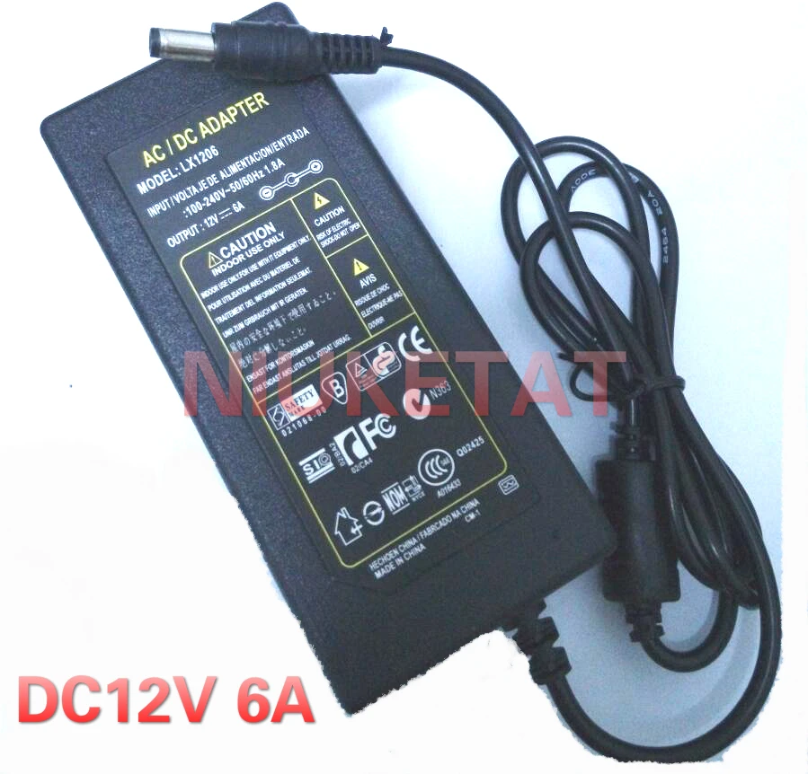 12V6A AC 100 V-240 V 72 Вт конвертер Мощность адаптер AC/DC 12V 6A 2.1mm-2,5 мм* 5,0 мм штекером постоянного тока для подключения к Питание адаптер для светодиодной полосы RGB