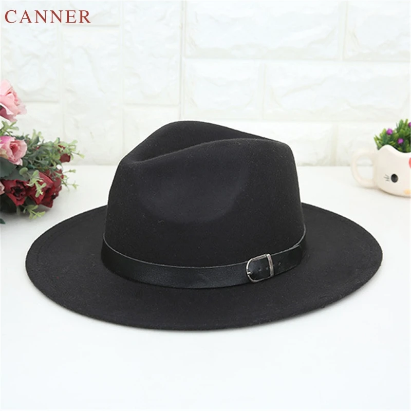 Autumn Top Hats Women Men Fedoras Jazz Hat Black Woolen Blend Cap Outdoor Casual Hat C40