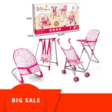 Free shipping 4 In 1 Doll House Furniture Set Doll Stroller Bed Swing Rocking Chair Baby Girls Simulation Pretend Play Toys Set