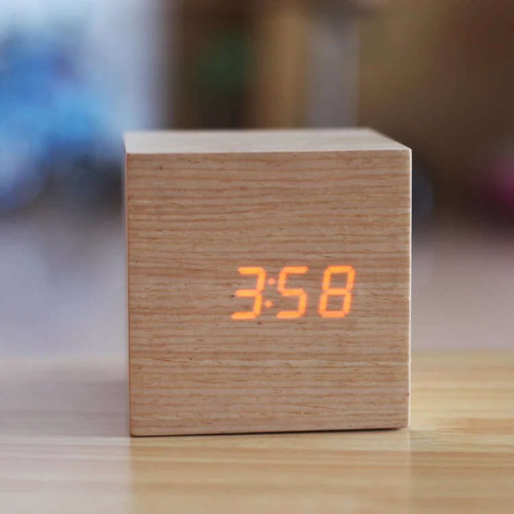 Gadgets cool,natural wood clocks,LED display,sound control,office table clocks,stylish wood